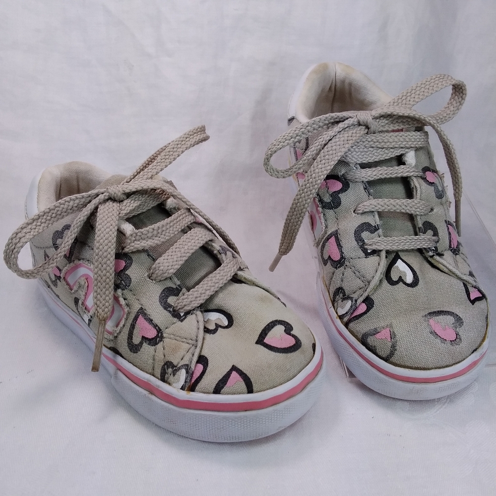 ETNIES Gray with Pink Hearts Skate SHOES Toddler Girls Size 8T Lace Up Kids